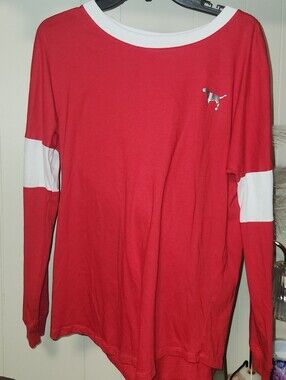 Victoria's Secret Red Long-Sleeve Colorblock Tee with White Accents